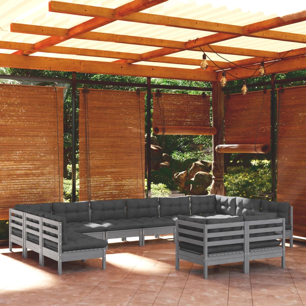 Set mobilier relaxare de grădină & perne 12 piese gri lemn pin - Lando