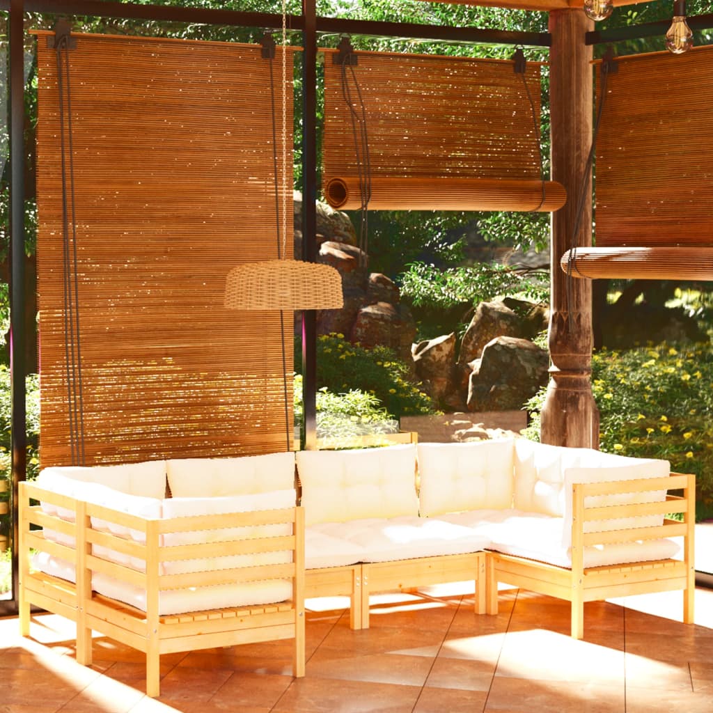 Set mobilier grădină cu perne crem, 6 piese, lemn masiv de pin - Lando