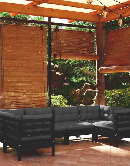 Încărcați imaginea în vizualizatorul Galerie, Set mobilier de grădină cu perne, 6 piese, negru, lemn de pin - Lando

