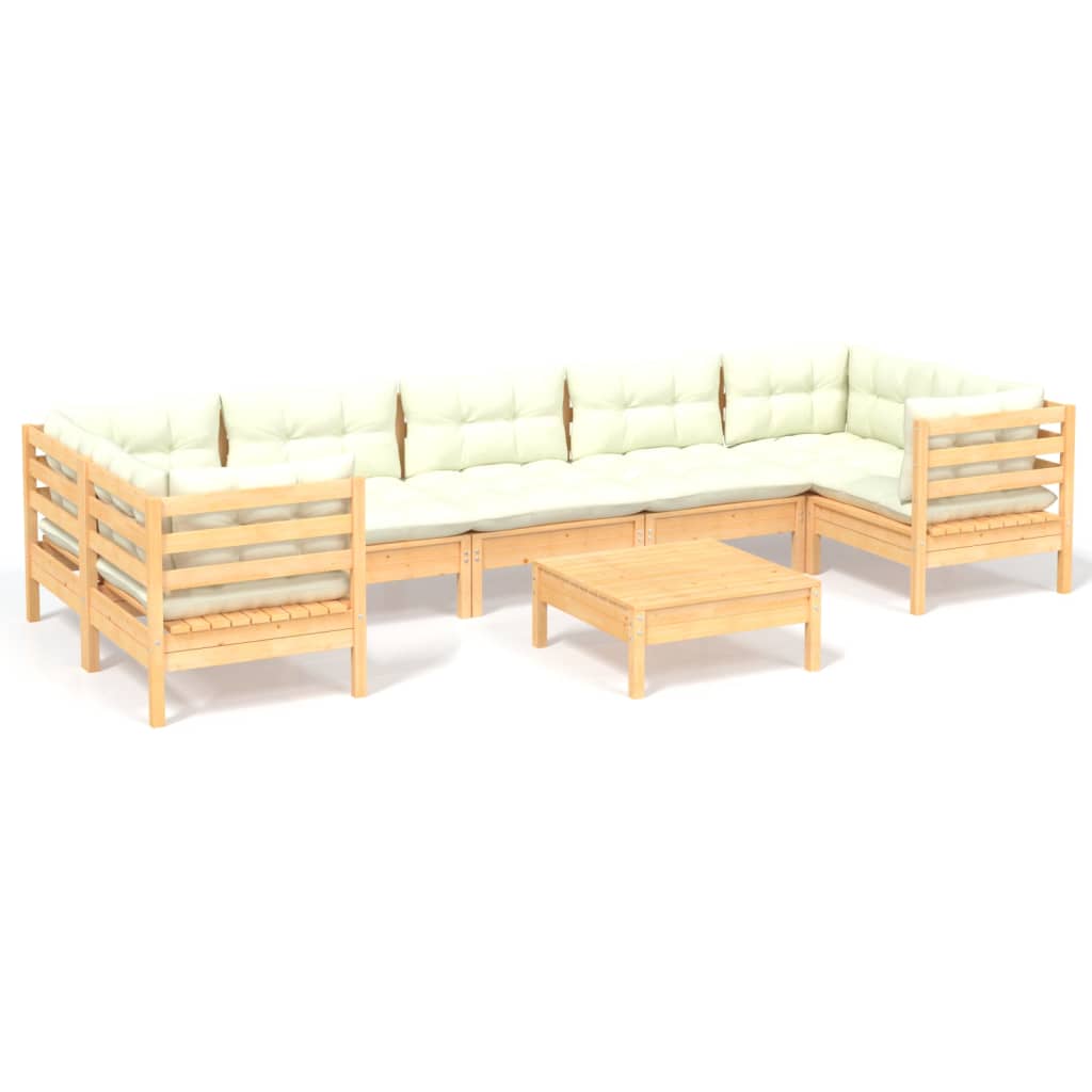 Set mobilier de grădină cu perne, 8 piese, crem, lemn de pin - Lando