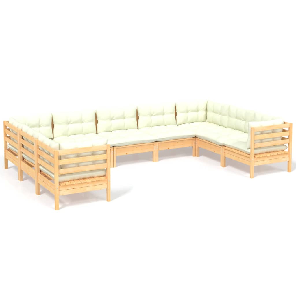 Set mobilier grădină cu perne, 9 piese, crem, lemn de pin - Lando