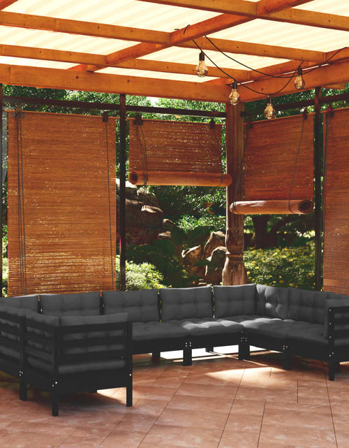 Încărcați imaginea în vizualizatorul Galerie, Set mobilier grădină cu perne, 9 piese, negru, lemn de pin - Lando
