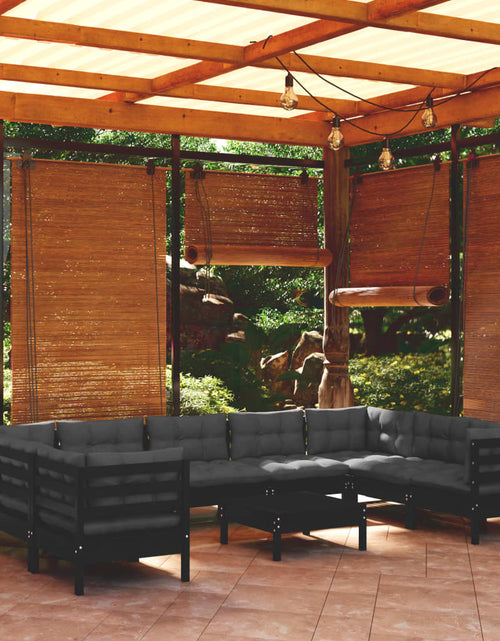 Încărcați imaginea în vizualizatorul Galerie, Set mobilier grădină cu perne, 10 piese, negru, lemn de pin - Lando
