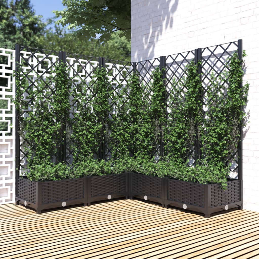 Jardinieră de grădină cu spalier, negru, 120x120x121,5 cm, PP - Lando