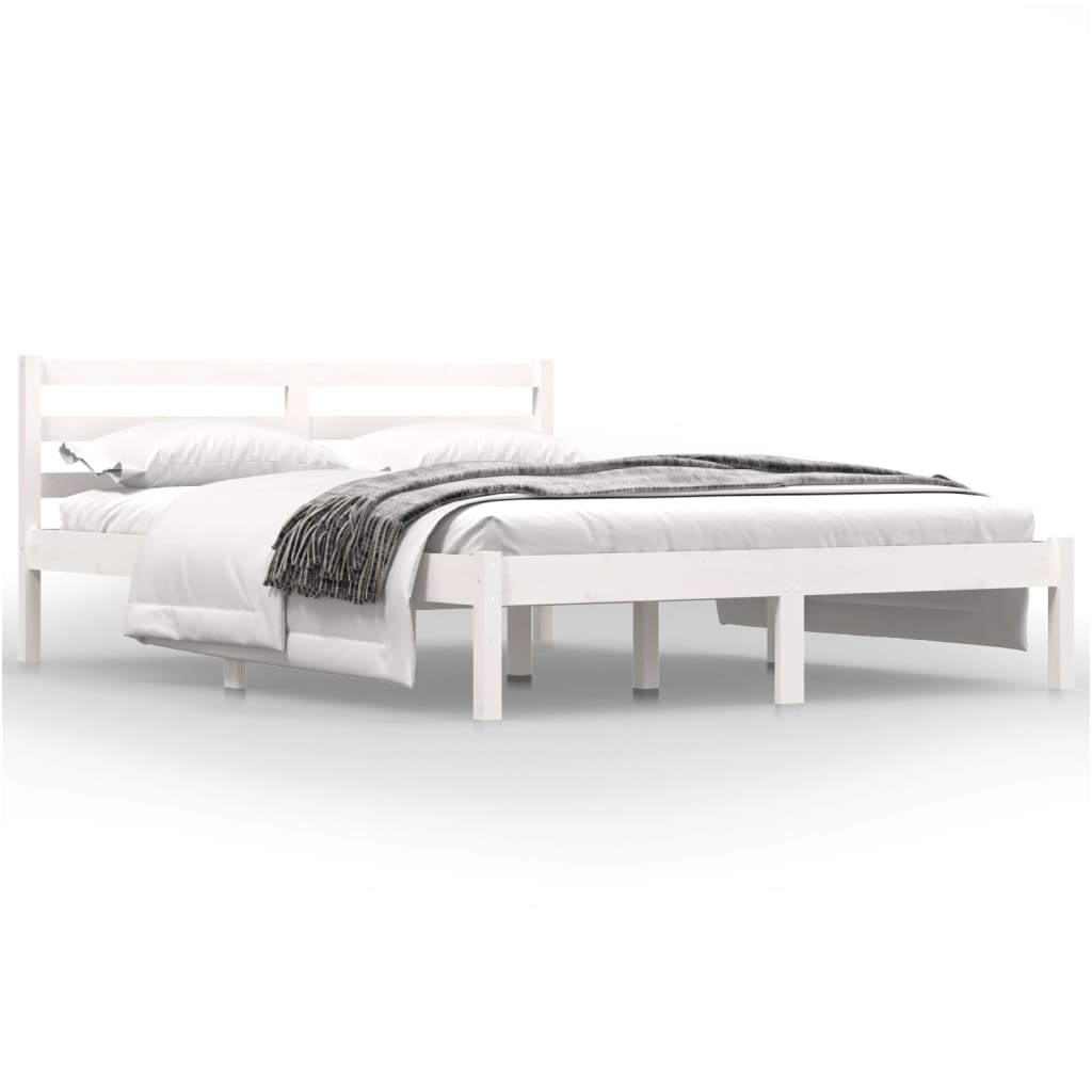Cadru de pat mic dublu 4FT, alb, 120x190 cm, lemn masiv de pin - Lando