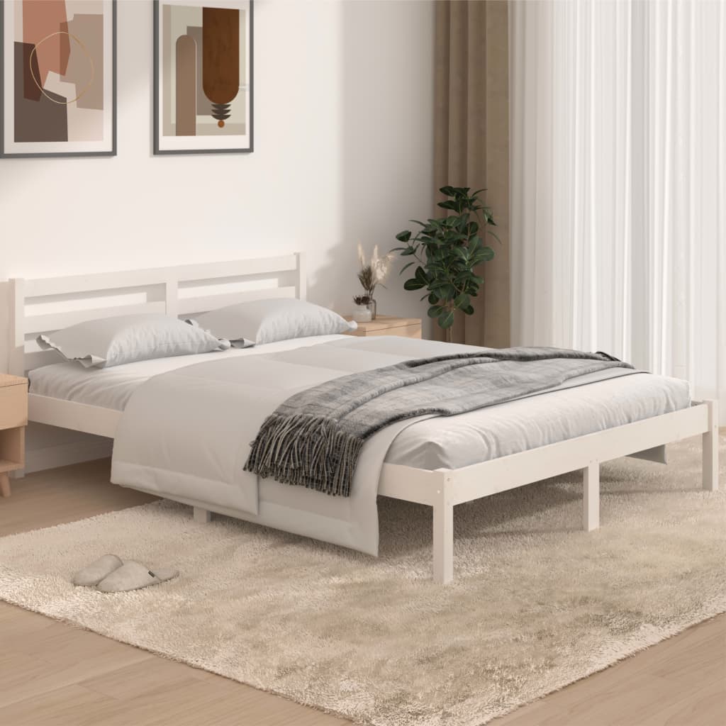 Cadru de pat, alb, 140x190 cm, lemn masiv de pin - Lando