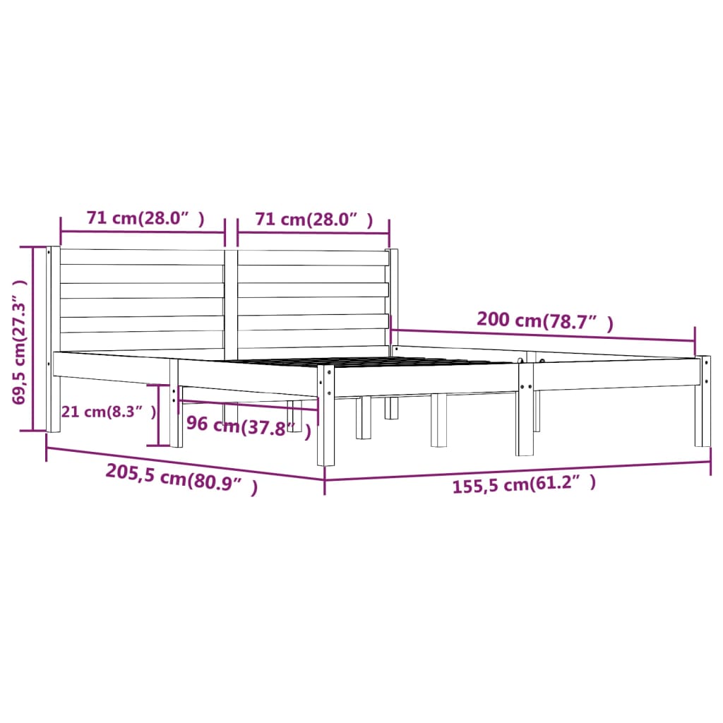 Cadru de pat King Size 5FT, maro, 150x200 cm, lemn masiv de pin - Lando