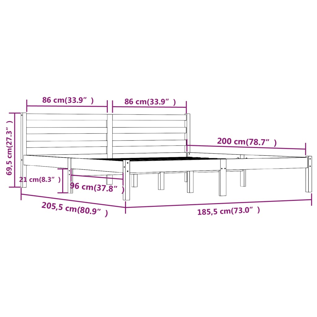 Cadru de pat Super King, 180x200 cm, lemn masiv de pin - Lando