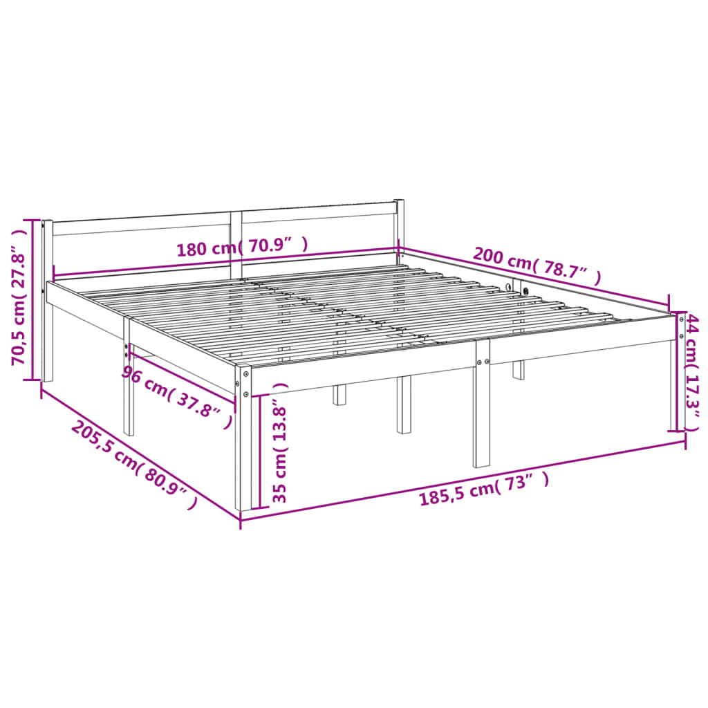 Pat pentru seniori super king, gri, 180x200 cm, lemn masiv pin - Lando