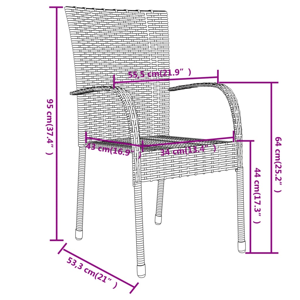 Set mobilier de grădină, 3 piese, negru, poliratan - Lando