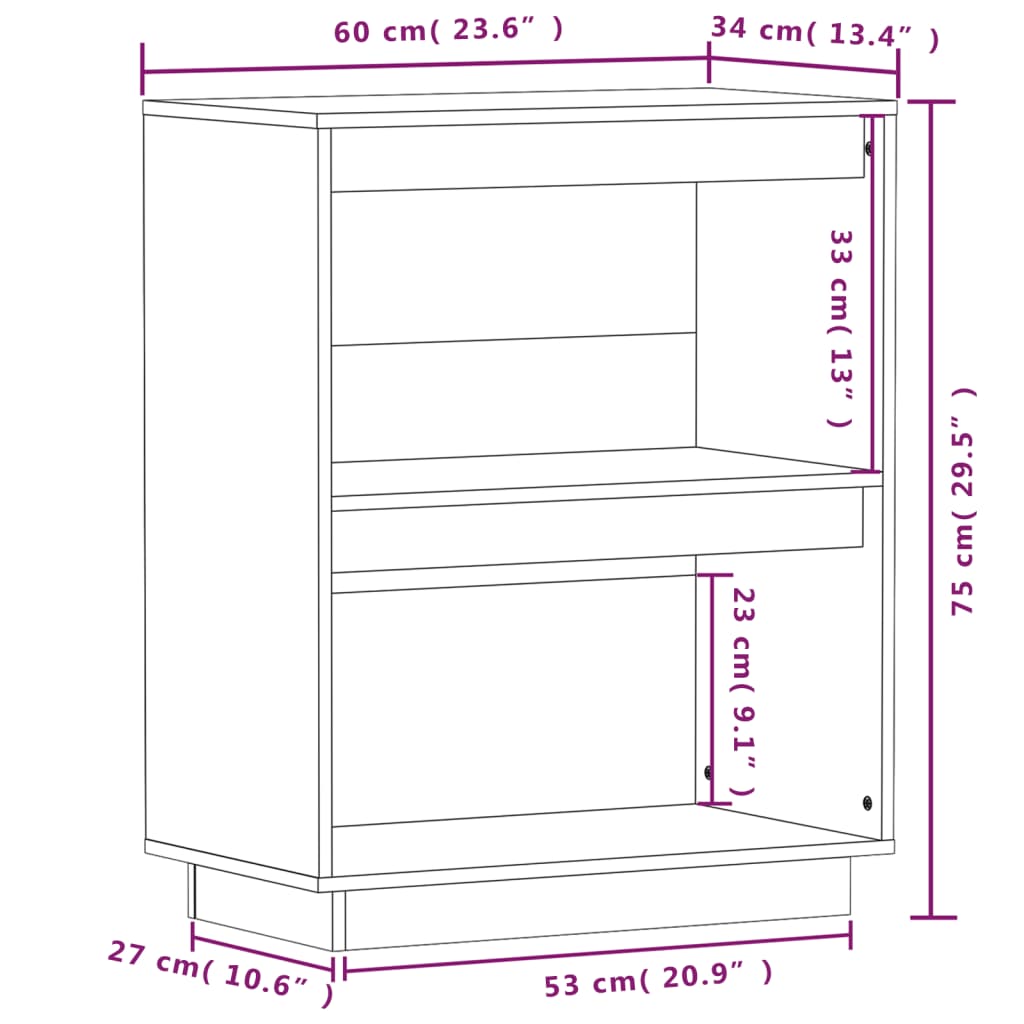 Dulap consolă, alb, 60x34x75 cm, lemn masiv de pin Lando - Lando