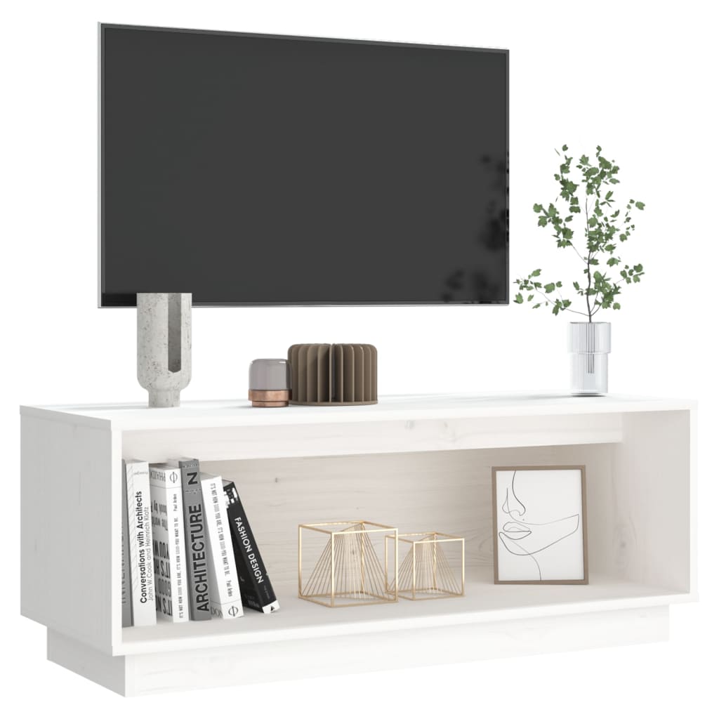 Comodă TV, alb, 90x35x35 cm, lemn masiv de pin Lando - Lando