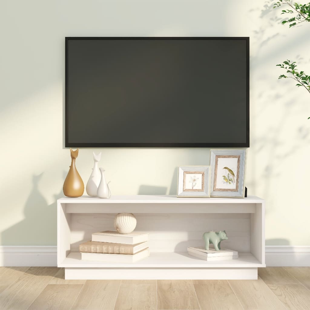 Comodă TV, alb, 90x35x35 cm, lemn masiv de pin Lando - Lando