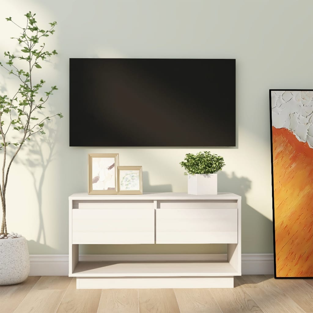 Comodă TV, alb, 74x34x40 cm, lemn masiv de pin Lando - Lando
