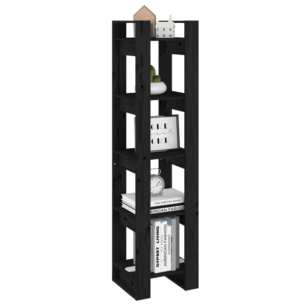Bibliotecă/Separator cameră negru 41x35x160 cm lemn masiv pin Lando - Lando
