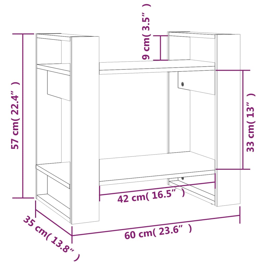 Bibliotecă/Separator cameră negru 60x35x57 cm lemn masiv pin Lando - Lando