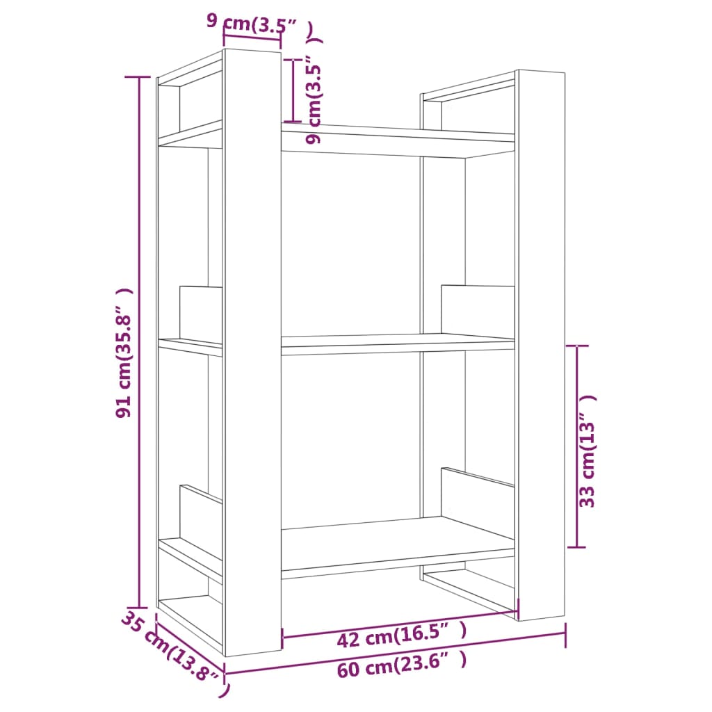 Bibliotecă/Separator cameră, 60x35x91 cm, lemn masiv pin Lando - Lando