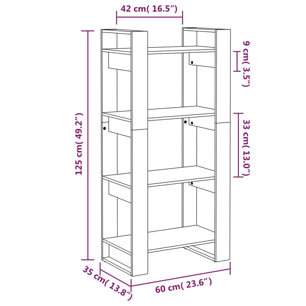 Bibliotecă/Separator cameră, 60x35x125 cm, lemn masiv de pin Lando - Lando