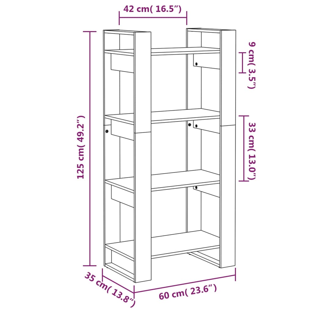 Bibliotecă/Separator cameră,alb, 60x35x125 cm, lemn masiv pin Lando - Lando