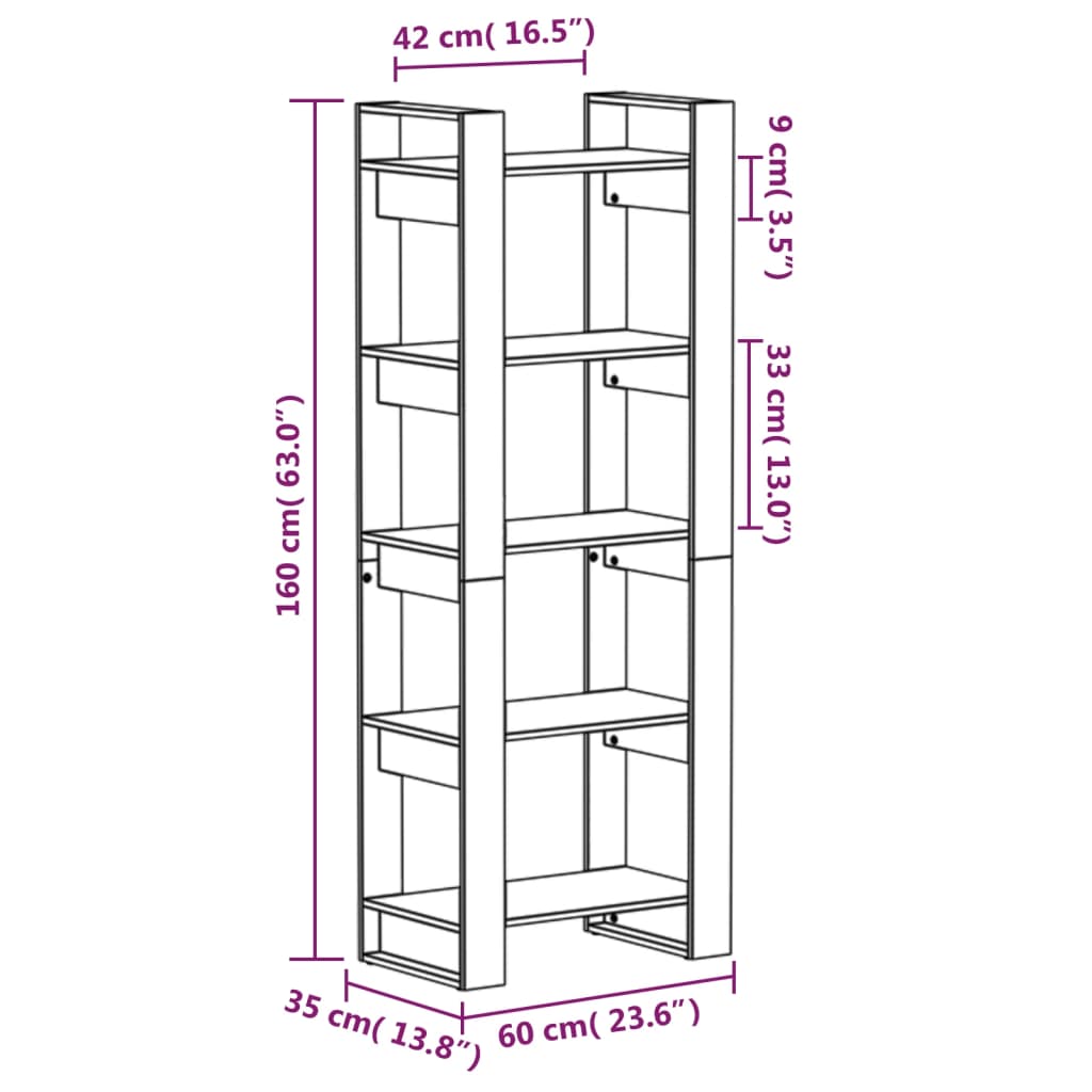 Bibliotecă/Separator cameră, 60x35x160 cm, lemn masiv de pin Lando - Lando