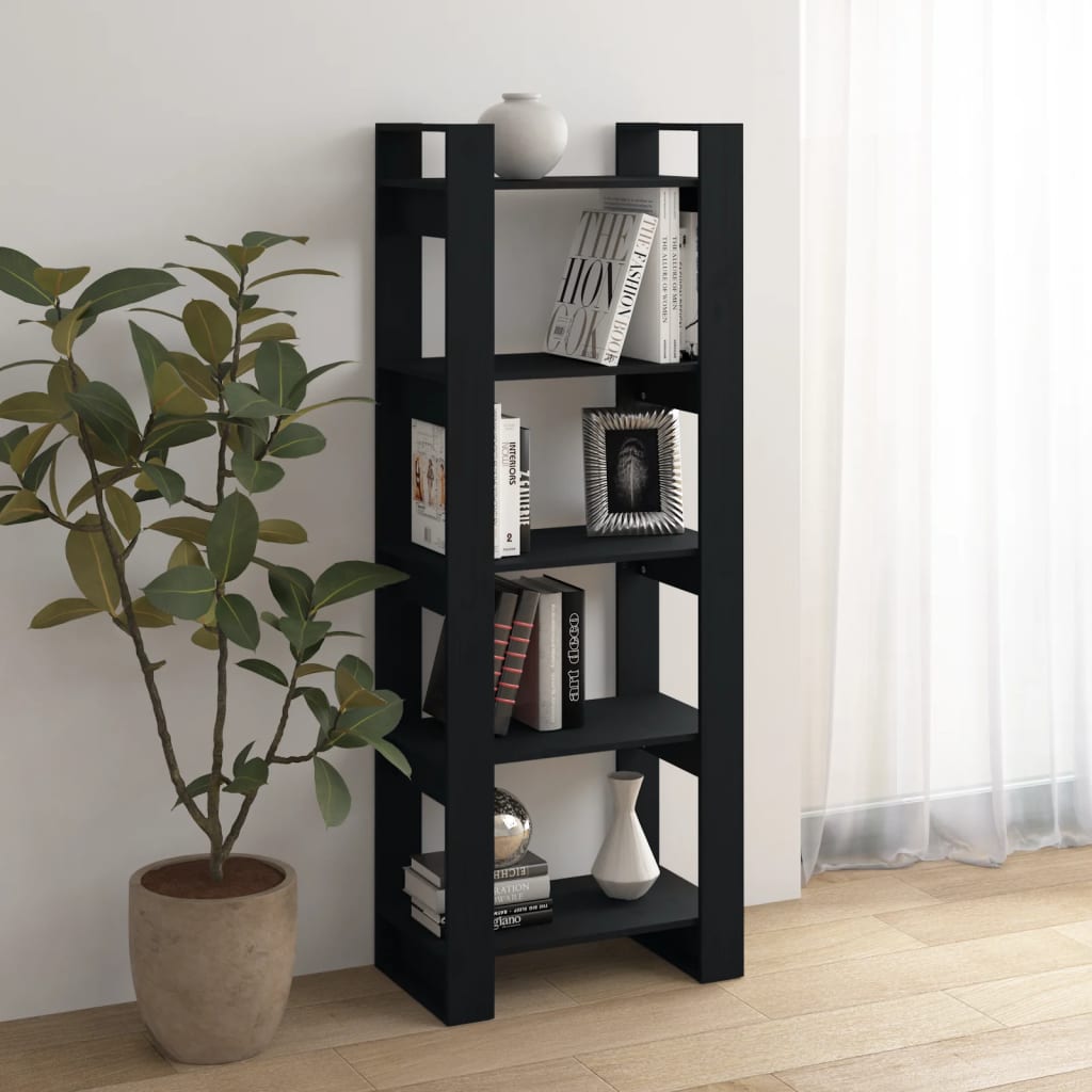 Bibliotecă/Separator cameră, negru, 60x35x160 cm, lemn masiv Lando - Lando