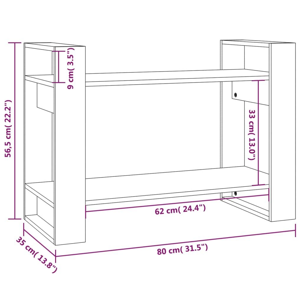 Bibliotecă/Separator cameră negru 80x35x56,5 cm lemn masiv pin Lando - Lando