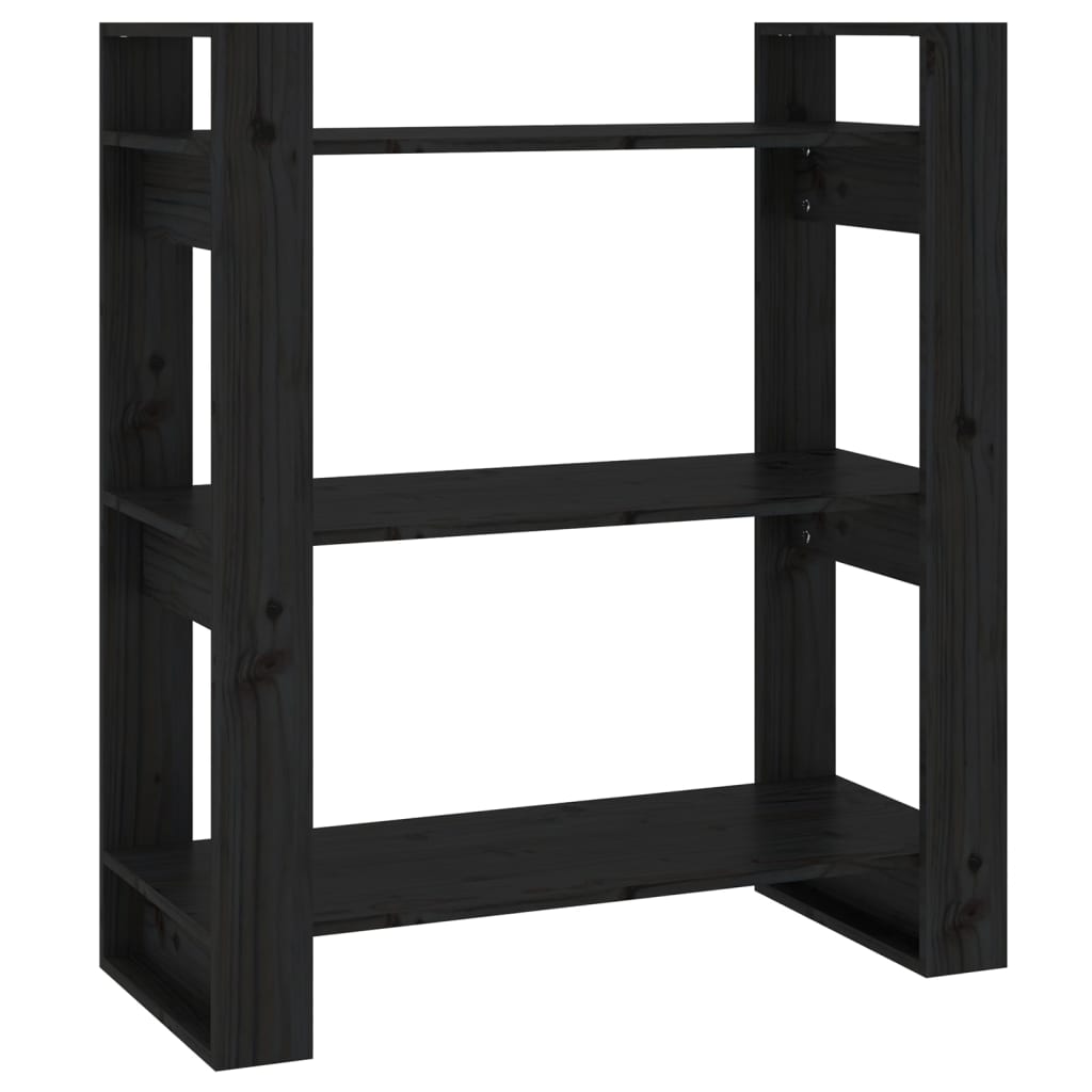 Bibliotecă/Separator cameră, negru, 80x35x91 cm, lemn masiv pin Lando - Lando