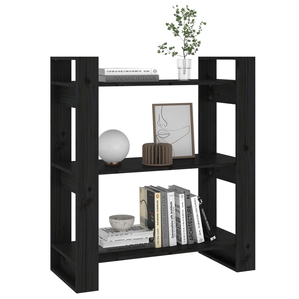 Bibliotecă/Separator cameră, negru, 80x35x91 cm, lemn masiv pin Lando - Lando