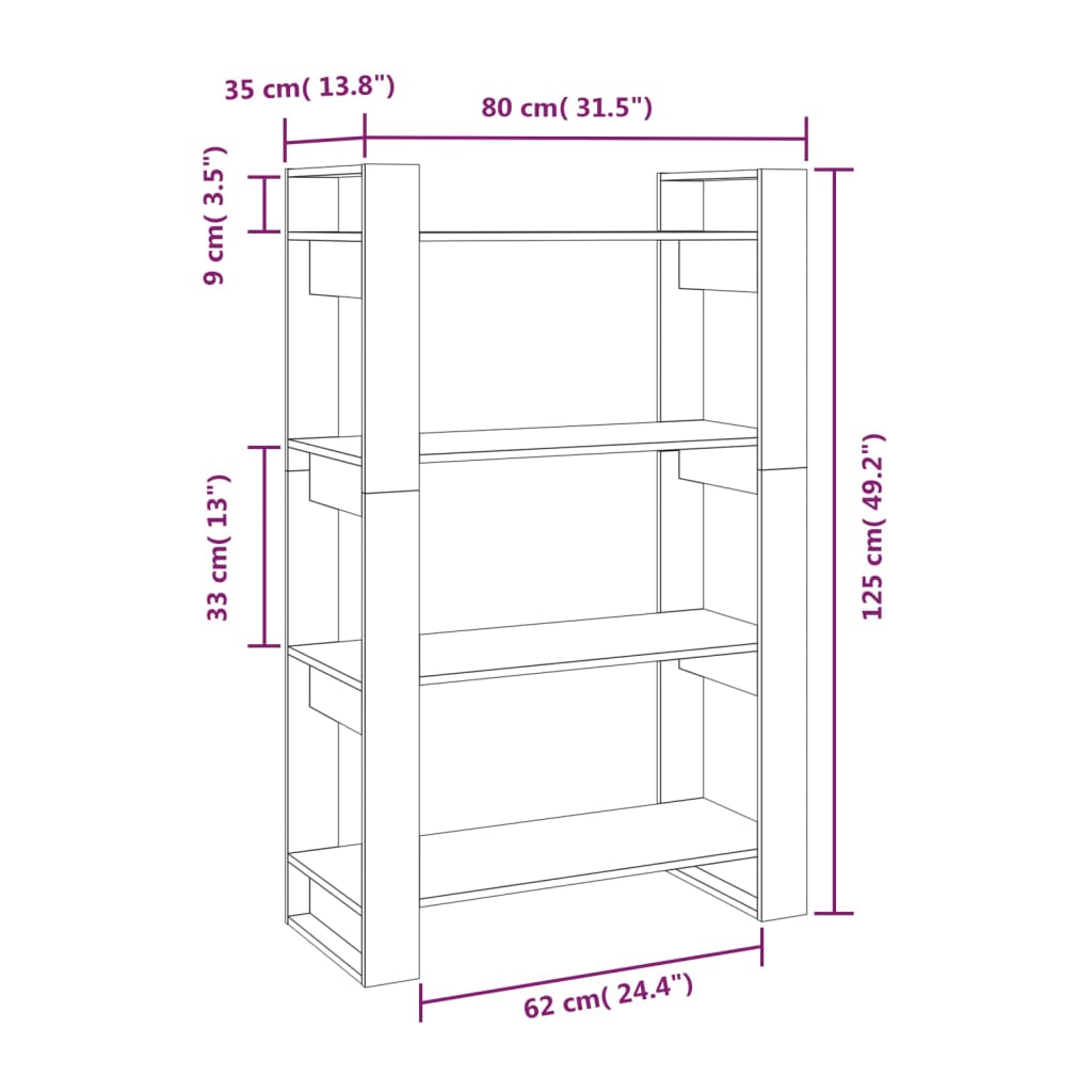 Bibliotecă/Separator cameră, alb, 80x35x125 cm, lemn masiv pin Lando - Lando