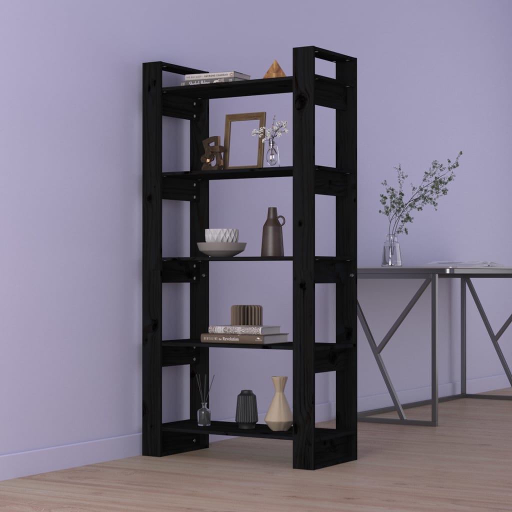 Bibliotecă/Separator cameră, negru, 80x35x160 cm, lemn masiv Lando - Lando