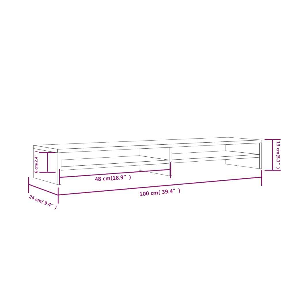 Stand pentru monitor, alb, 100x24x13 cm, lemn masiv de pin Lando - Lando