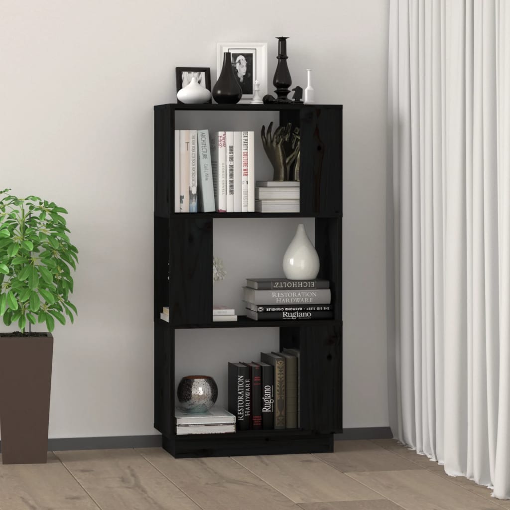 Bibliotecă/Separator cameră, negru, 51x25x101 cm lemn masiv pin Lando - Lando