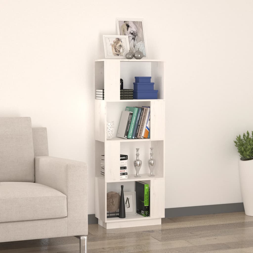 Bibliotecă/Separator cameră, alb, 51x25x132 cm lemn masiv pin Lando - Lando