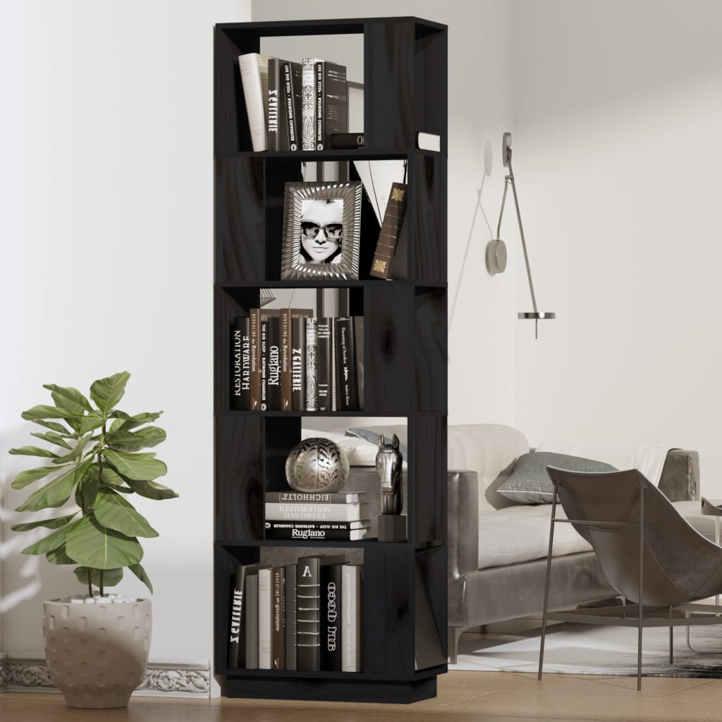Bibliotecă/Separator cameră negru 51x25x163,5 cm lemn masiv pin Lando - Lando