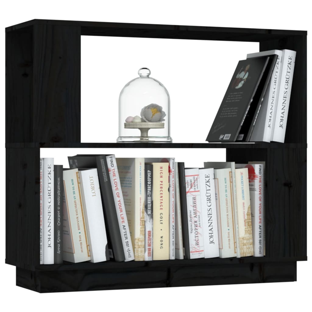 Bibliotecă/Separator cameră, negru, 80x25x70 cm, lemn masiv pin Lando - Lando