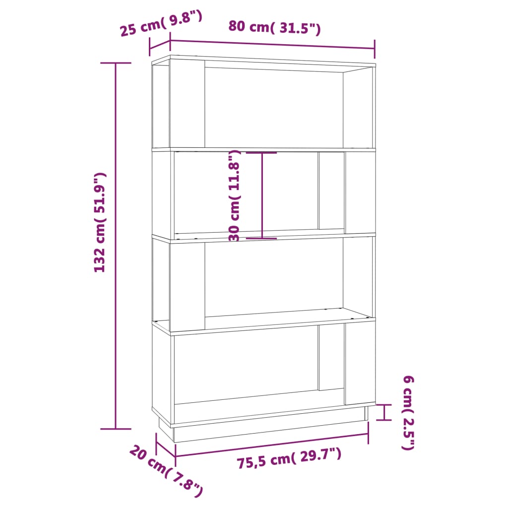 Bibliotecă/Separator cameră, 80x25x132 cm lemn masiv pin Lando - Lando