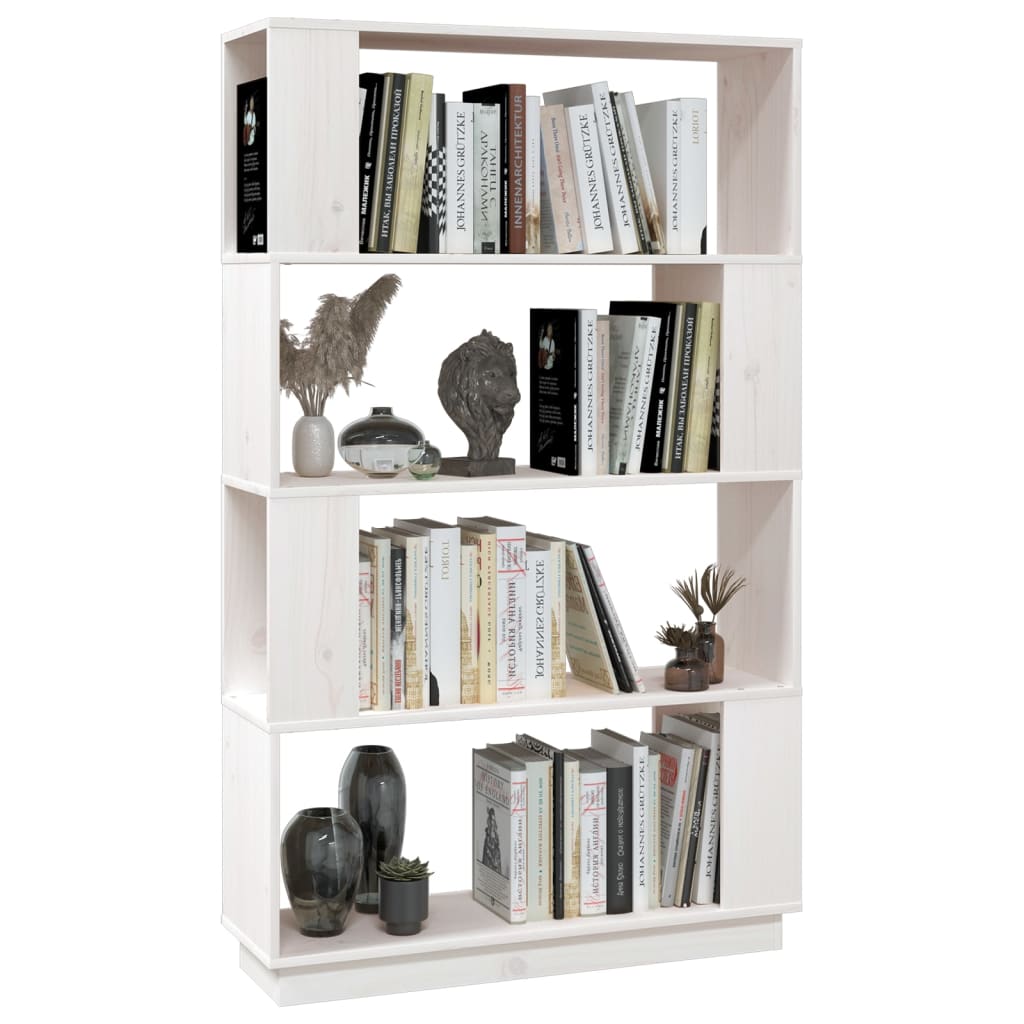 Bibliotecă/Separator cameră, alb, 80x25x132 cm lemn masiv pin Lando - Lando