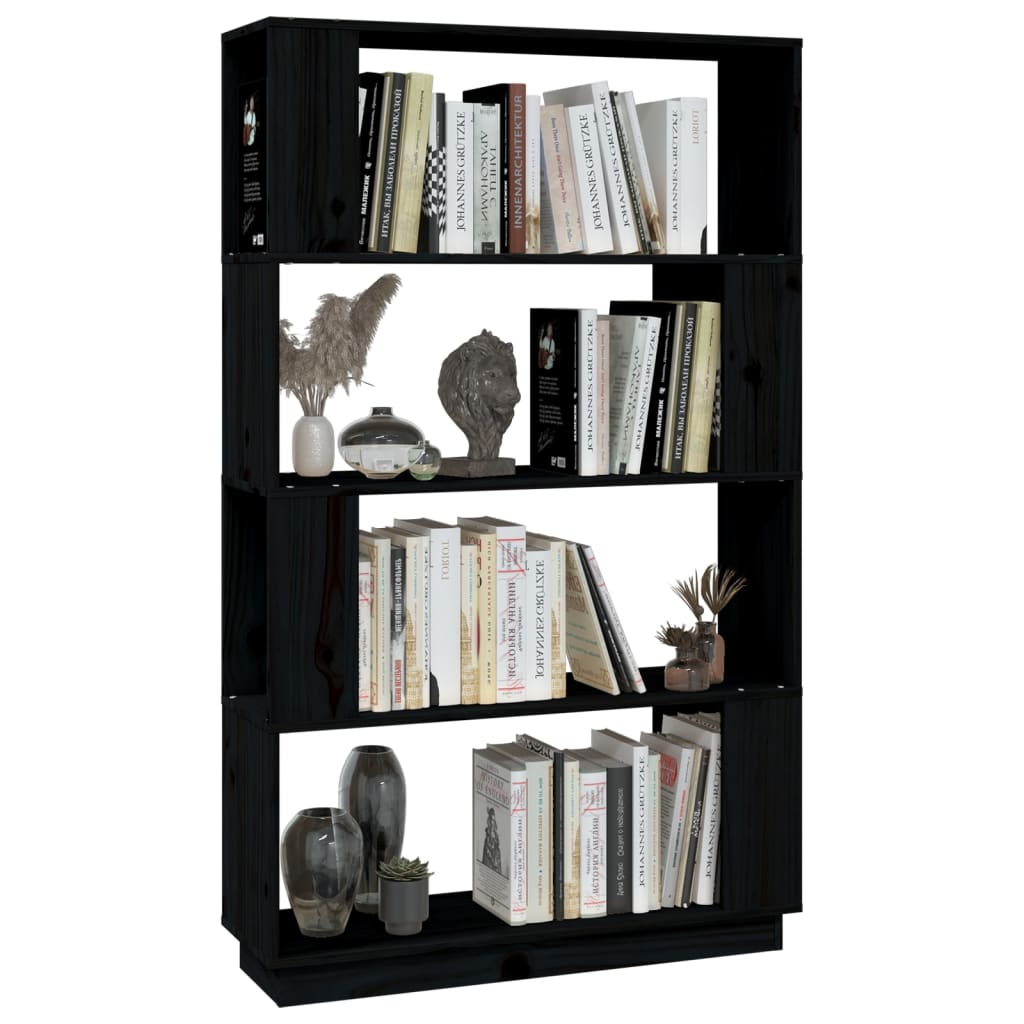 Bibliotecă/Separator cameră, negru, 80x25x132 cm lemn masiv pin Lando - Lando