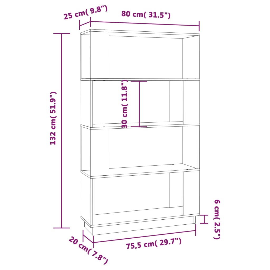 Bibliotecă/Separator cameră, negru, 80x25x132 cm lemn masiv pin Lando - Lando