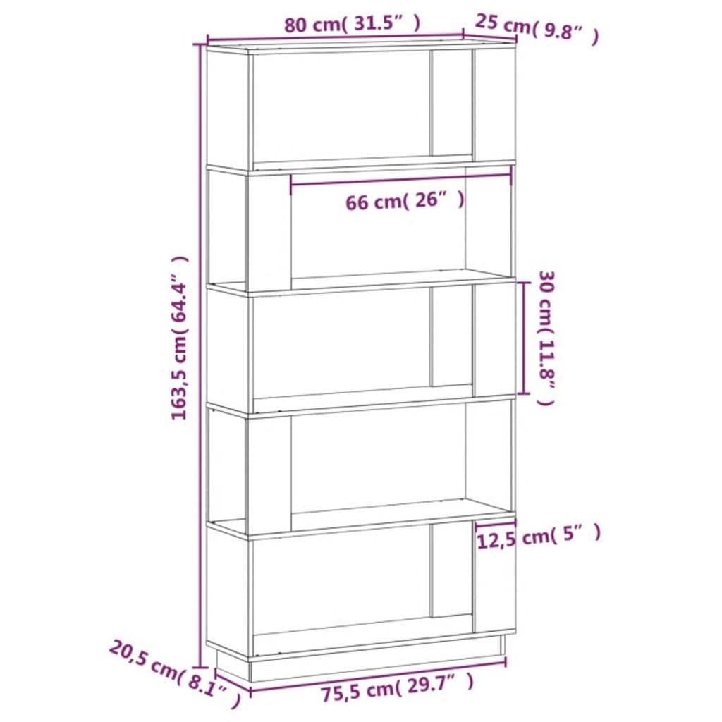 Bibliotecă/Separator cameră, 80x25x132 cm lemn masiv pin Lando - Lando