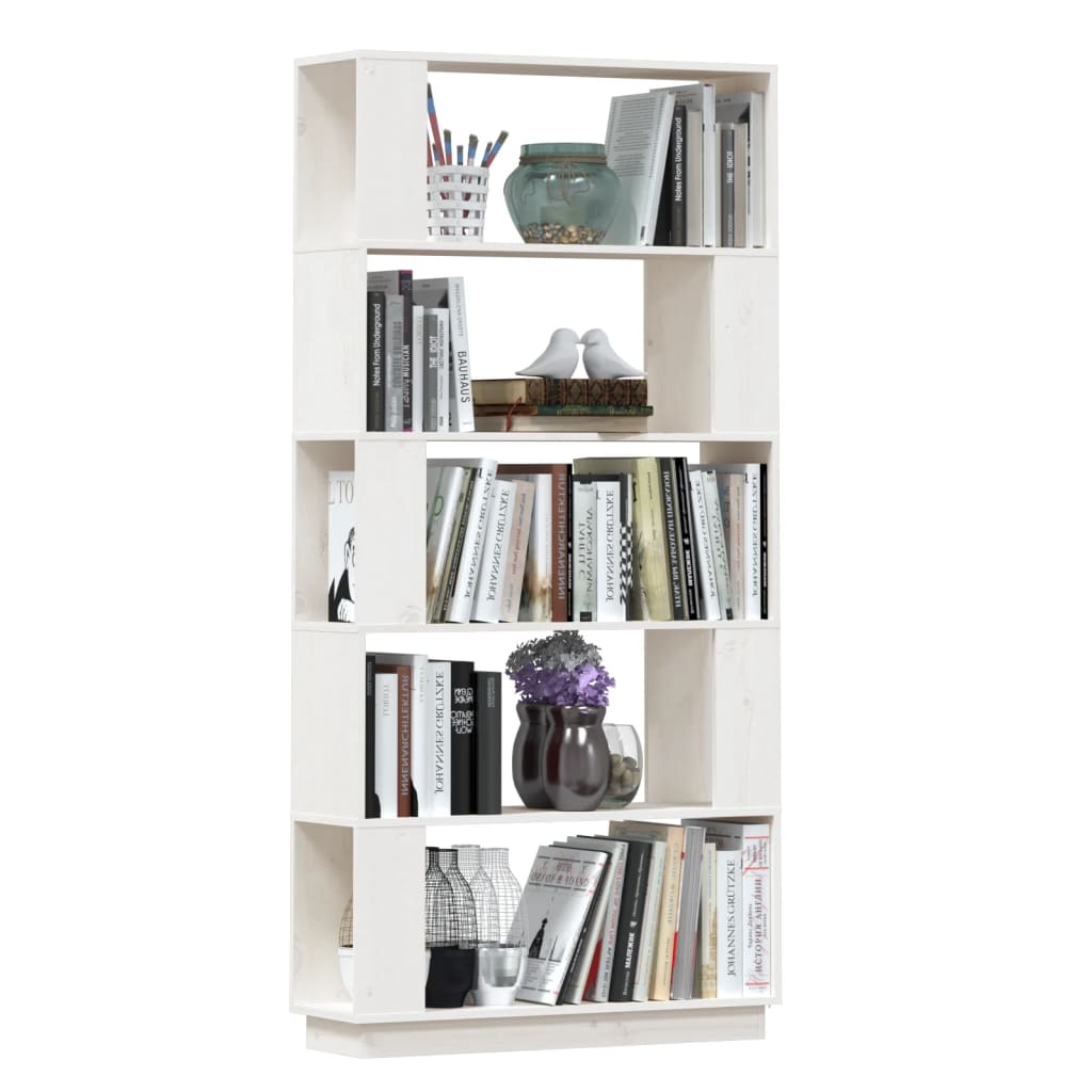 Bibliotecă/Separator cameră, alb, 80x25x132 cm lemn masiv pin Lando - Lando