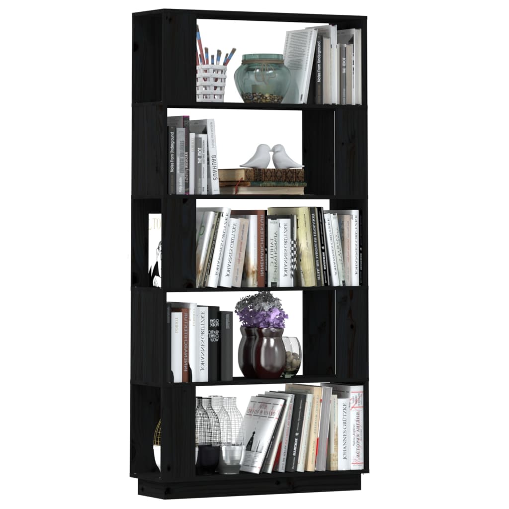 Bibliotecă/Separator cameră negru 80x25x163,5 cm lemn masiv pin Lando - Lando