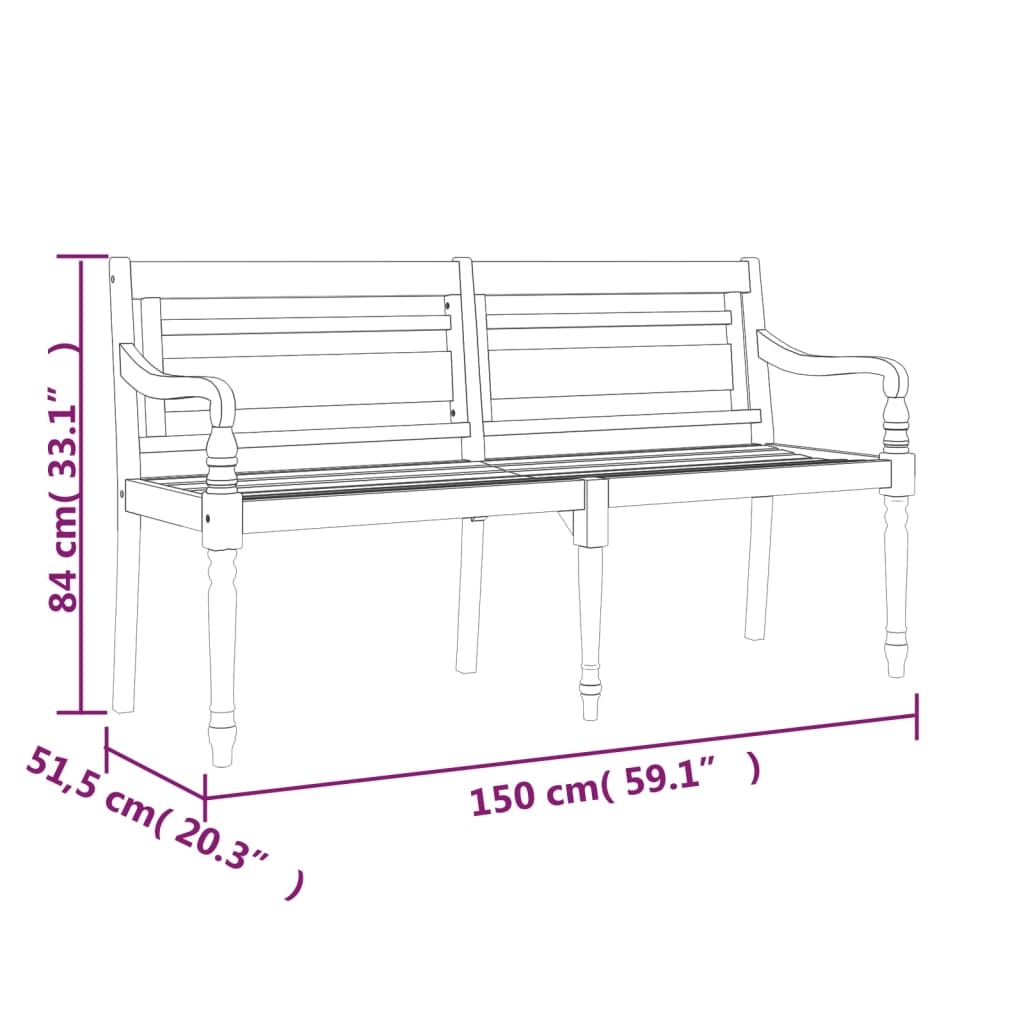 Bancă Batavia, 150 cm, lemn masiv de tec - Lando