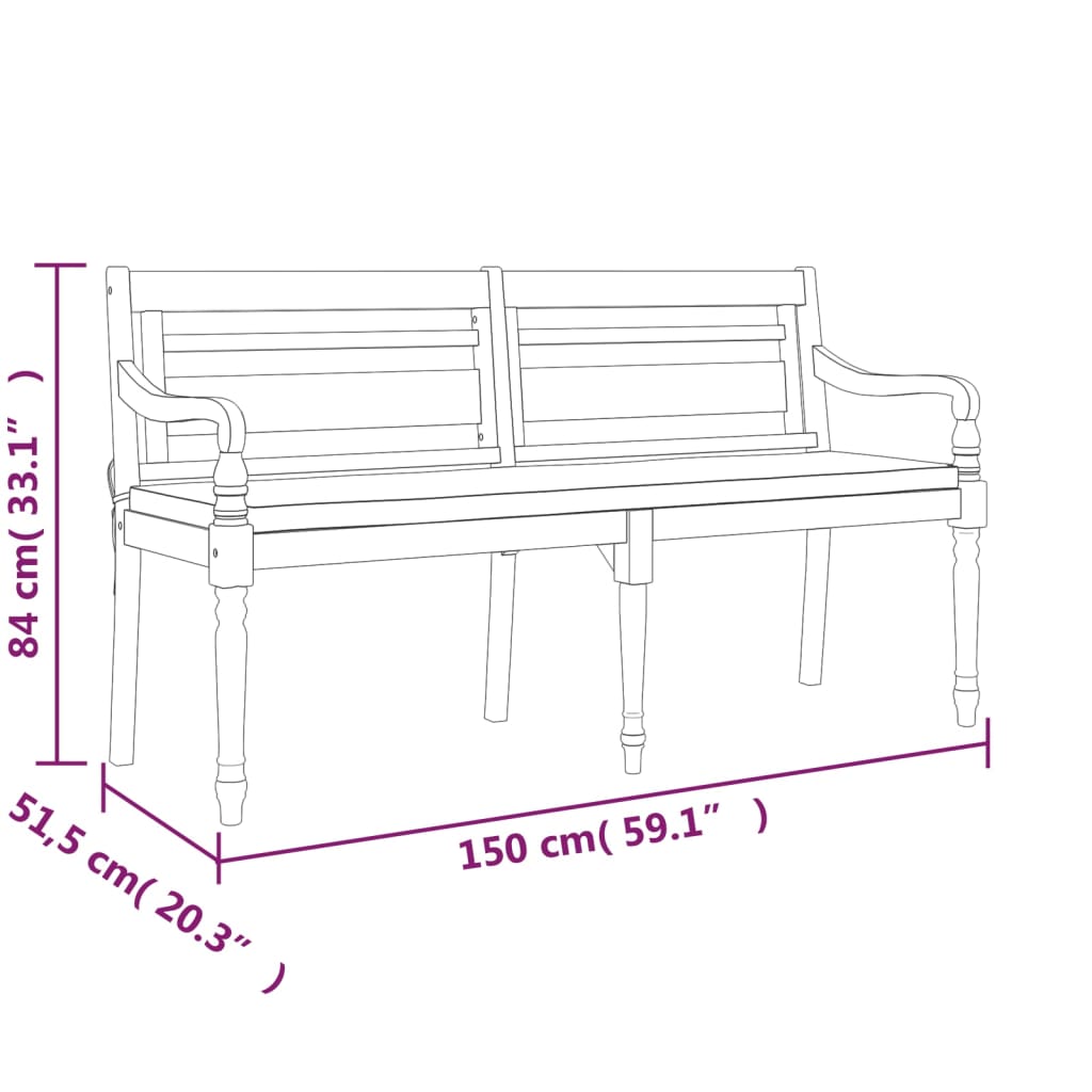 Bancă Batavia cu pernă roșie, 150 cm, lemn masiv de tec - Lando