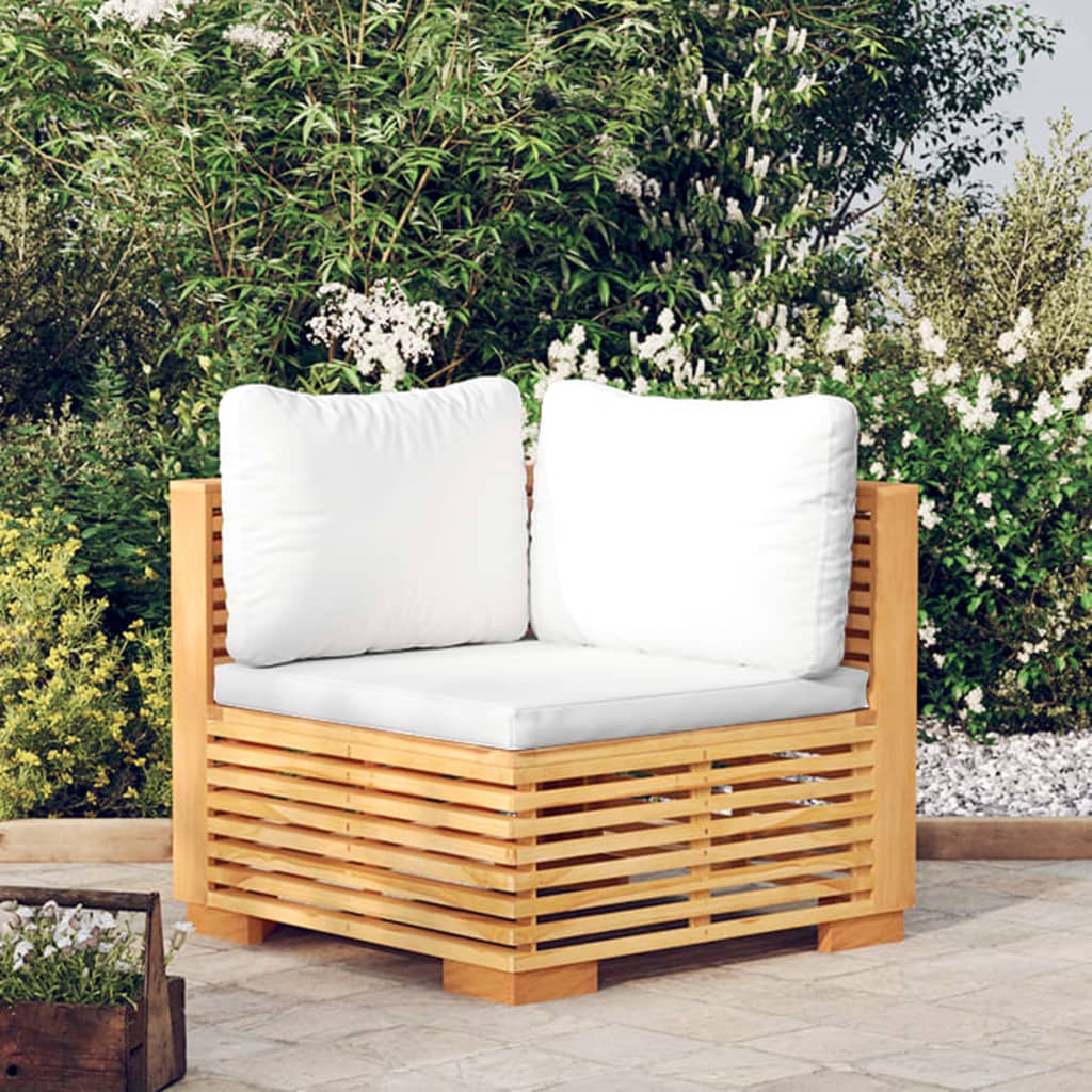 Canapea de colț de grădină cu perne crem, lemn masiv de tec - Lando