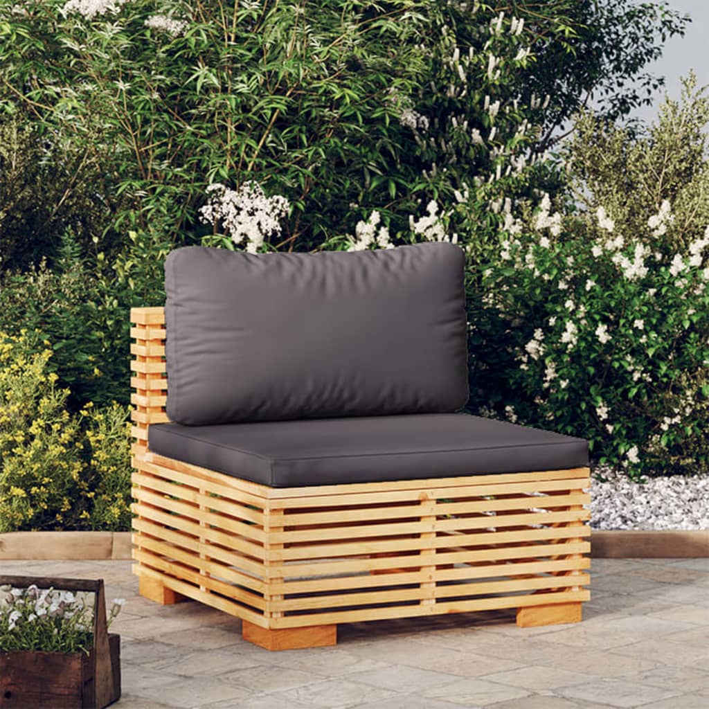 Canapea de mijloc de grădină cu perne gri închis lemn masiv tec - Lando