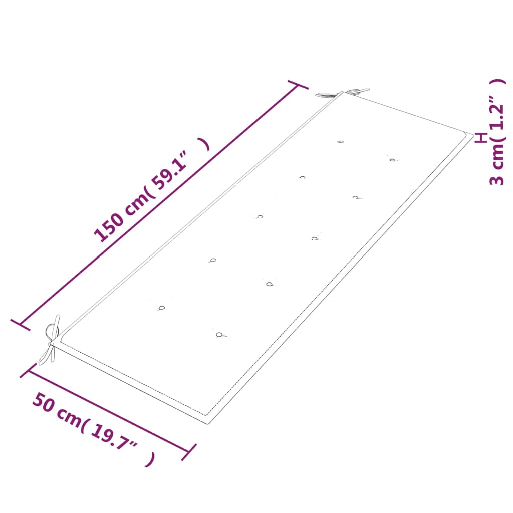 Bancă Batavia cu pernă crem, 150 cm, lemn masiv de tec - Lando