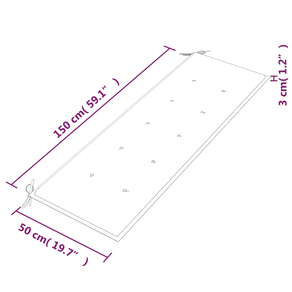 Bancă Batavia cu pernă neagră, 150 cm, lemn masiv de tec - Lando