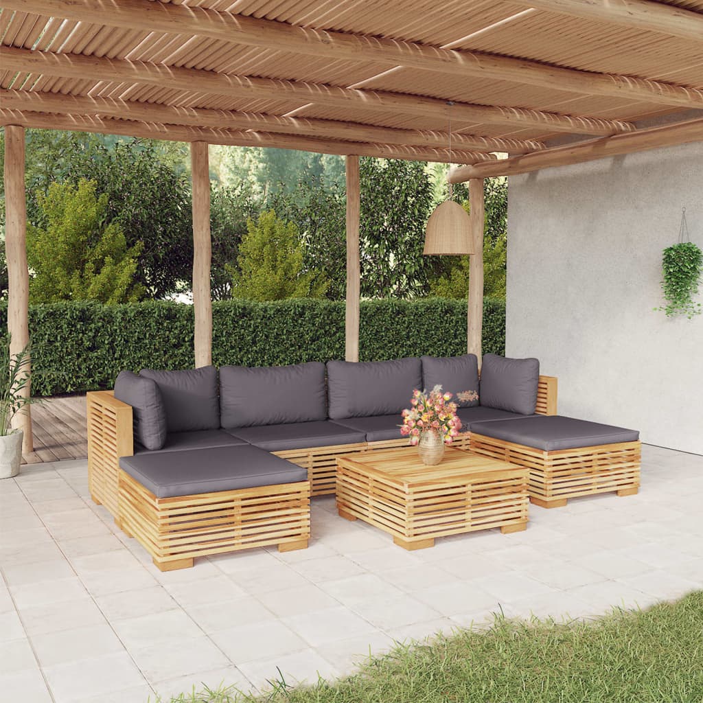 Set mobilier grădină cu perne, 7 piese, lemn masiv de tec - Lando