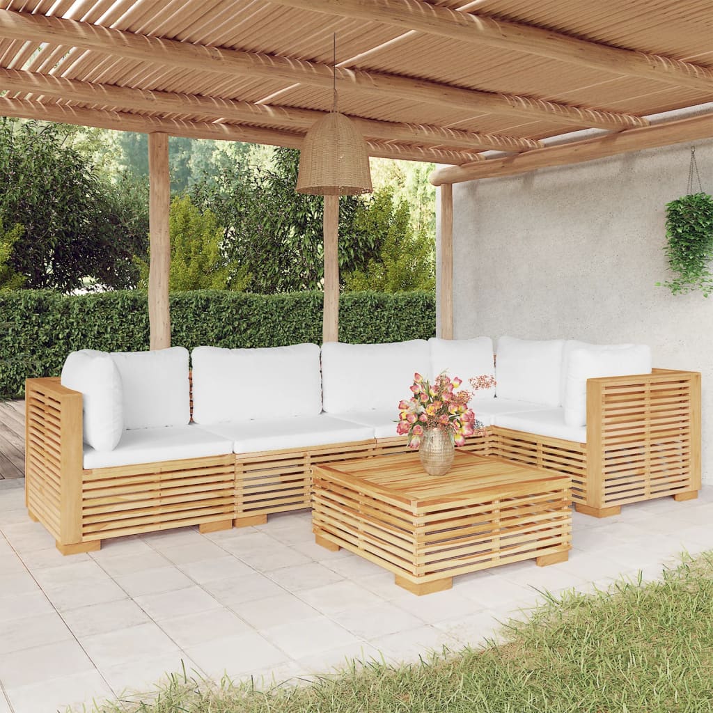 Set mobilier grădină cu perne, 6 piese, lemn masiv de tec - Lando